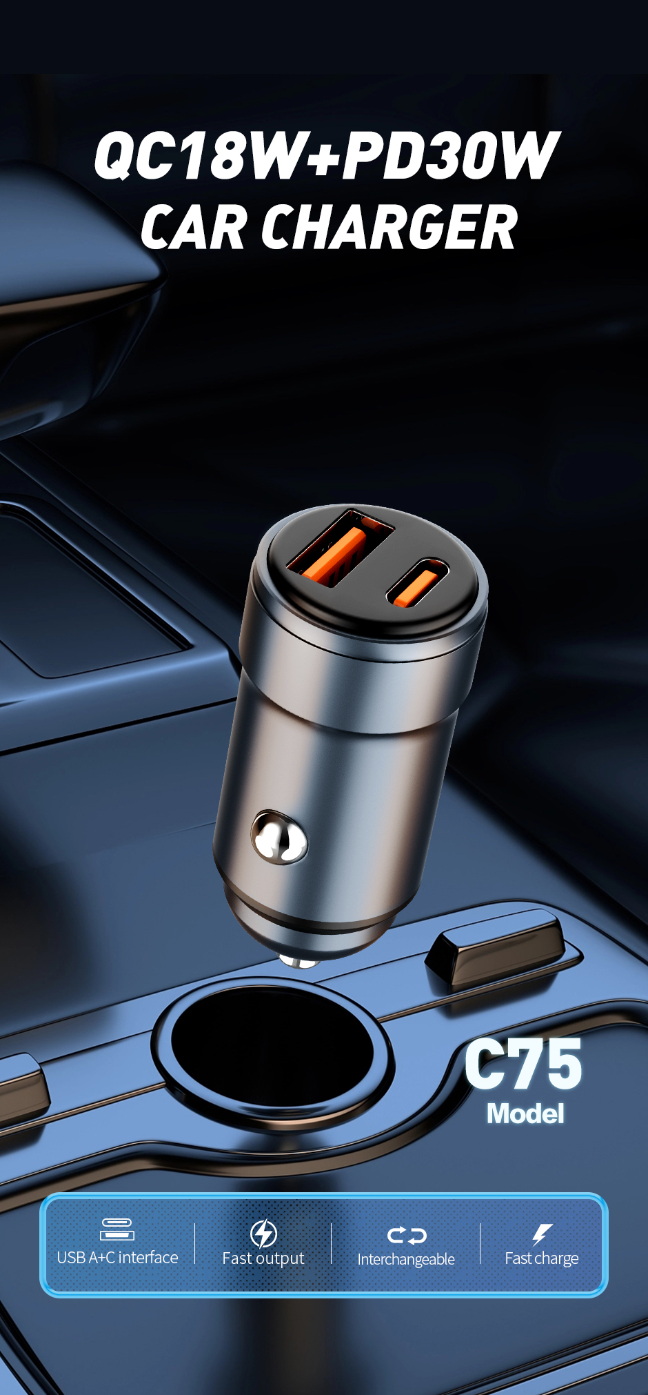 C75 QC18W+PD30W car charger - APPACS