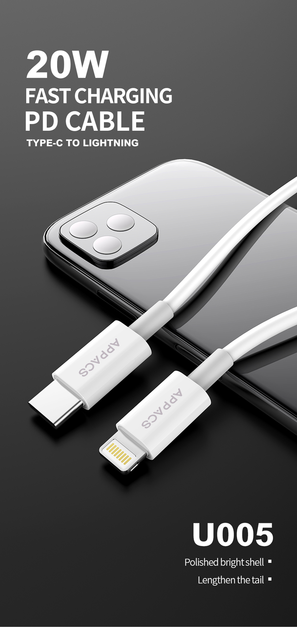 typetype c to lightning max output20w transmission speed480mbps